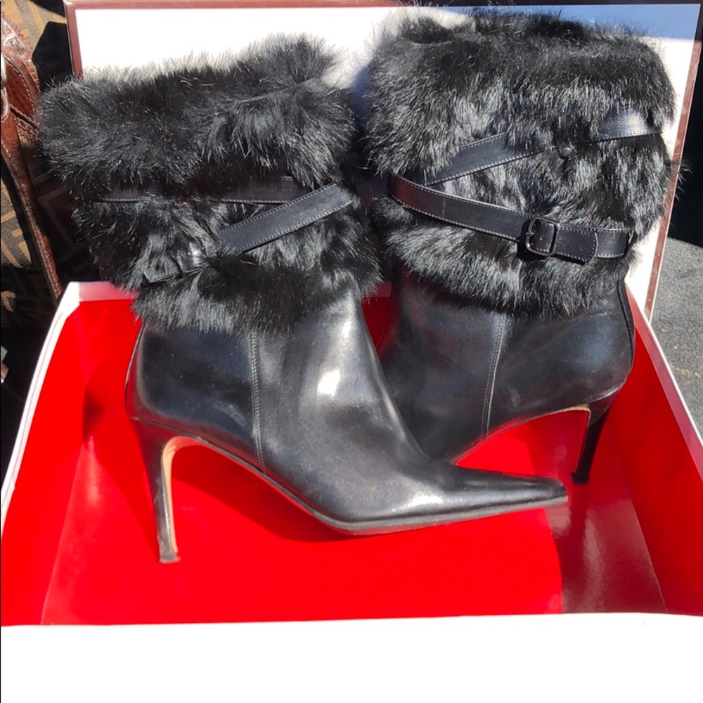 Coach high heel leather boots with fur